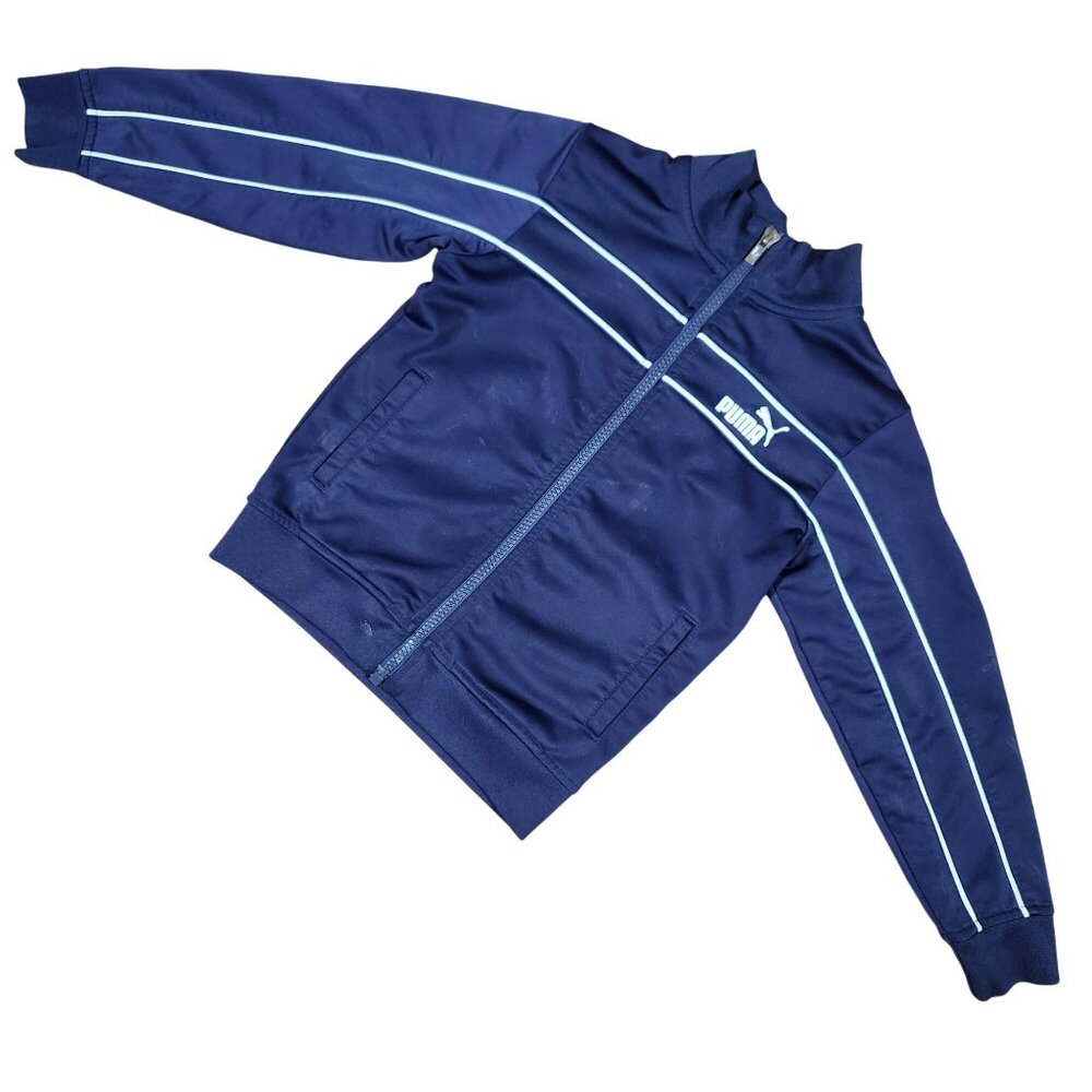 Puma Boys Polyester Track Jacket Navy With White Stripes Size 4